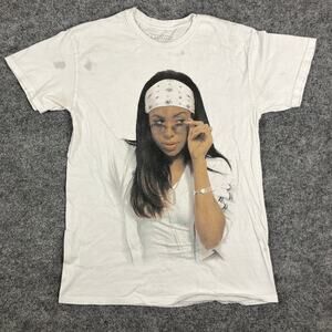 Aaliyah T-Shirt Mens Size M White Graphic Vintage Hip Hop R&B Rare Concert Tee